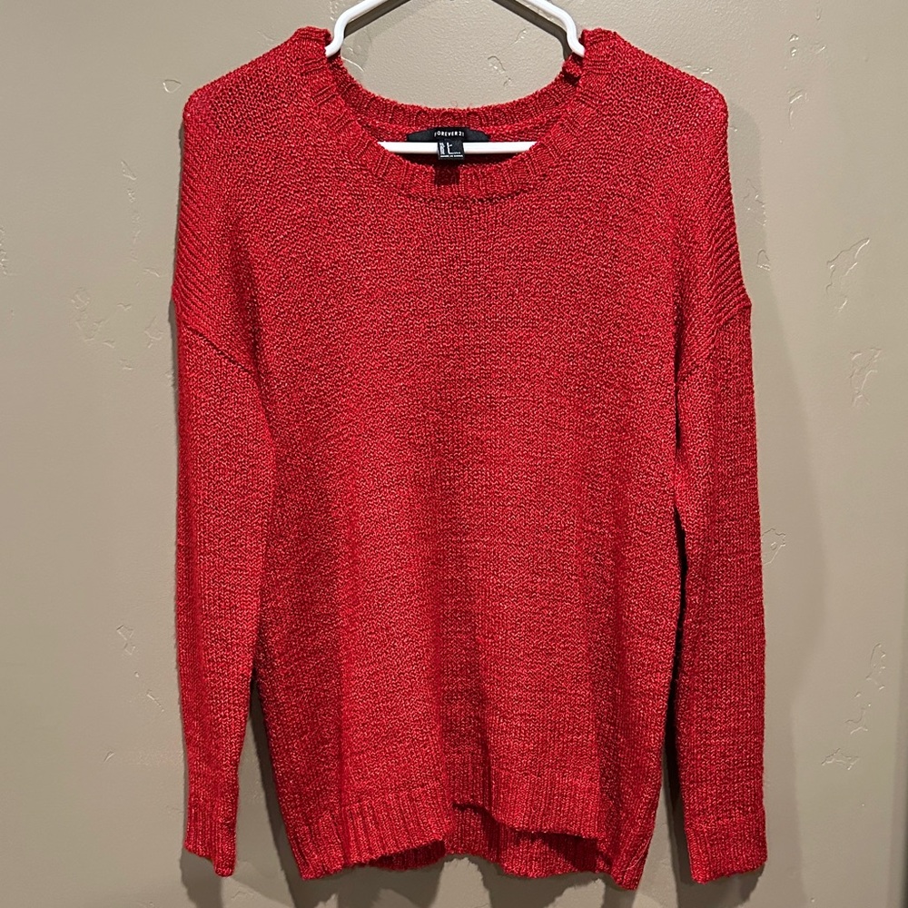 Forever 21 Vibrant Red Crew Neck Sweater